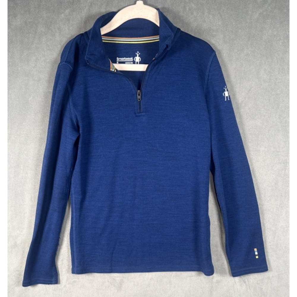 Smartwool Kids' Classic Thermal Merino Base Layer 1/4 Zip Pullover Size S Blue